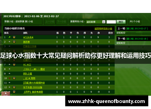 足球心水指数十大常见疑问解析助你更好理解和运用技巧